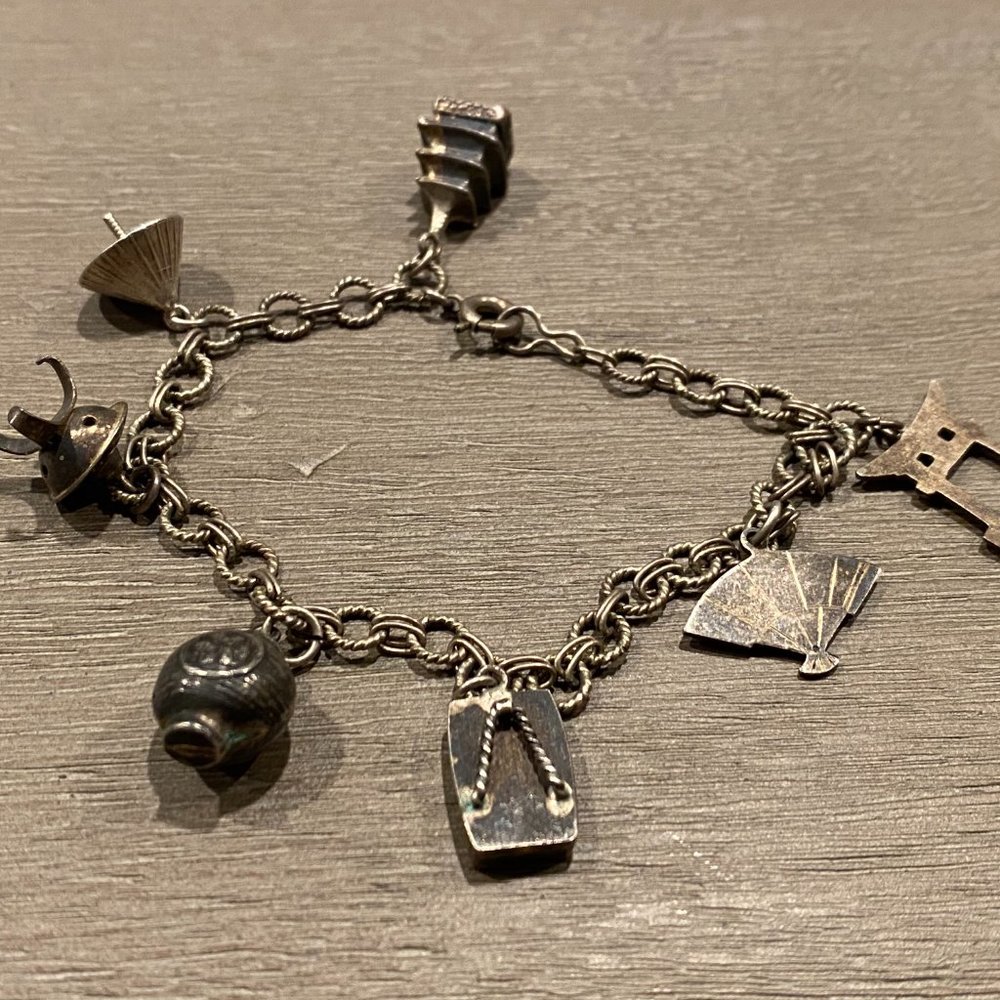 Vintage Japanese Sterling Silver Charm Bracelet